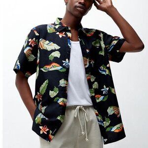 Vans Button Up Shirt Tropical Print Short Sleeve Black Floral Hawaiian XL
